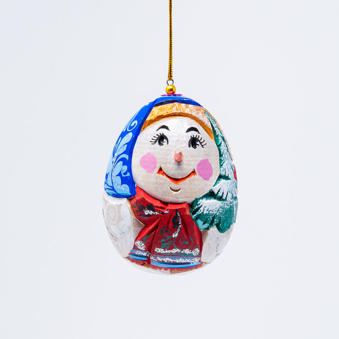 Hand-carved  Egg-shaped Snowman Ornament