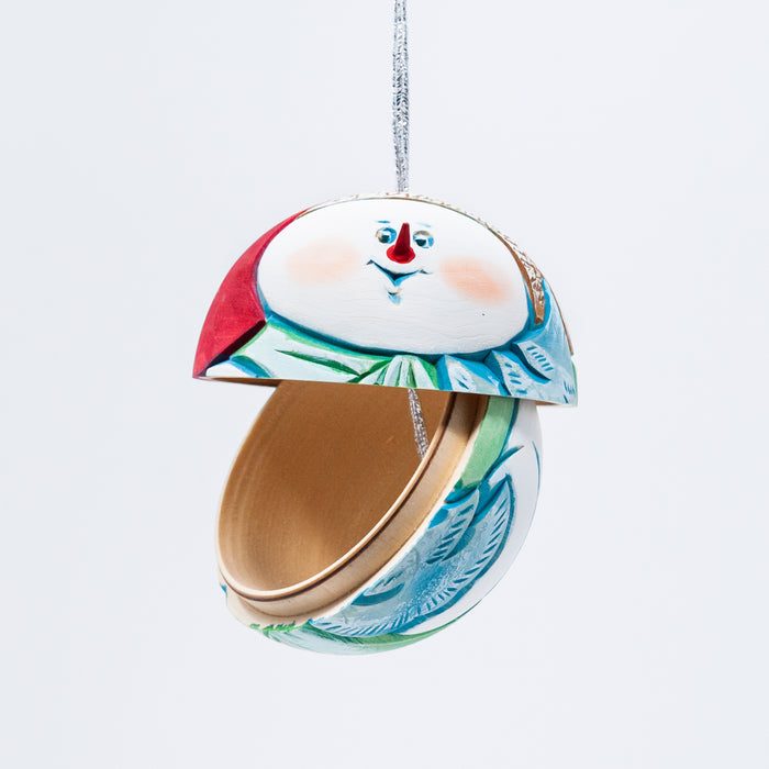Hand-carved and Wood-burned Round Snowman Ornament