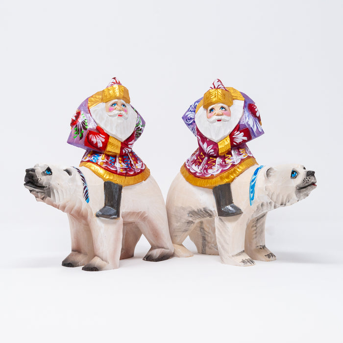 Hand-carved Grandfather Frost Riding a Polar Bear