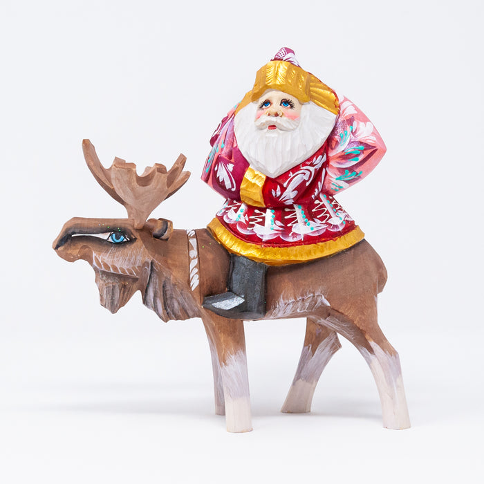 Hand-carved  Grandfather Frost Riding a Moose