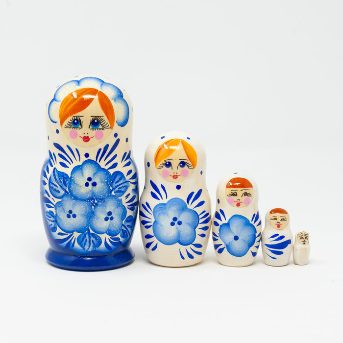 Blue & White Folk Artisan Doll – Set of 5