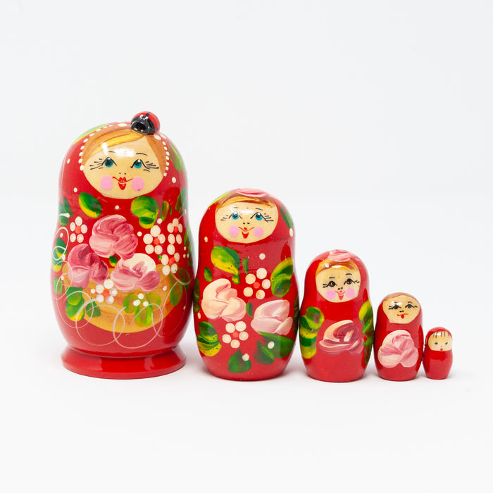 Folk Artisan Doll with a Ladybug – Set of 5 (Multiple Colour Options)
