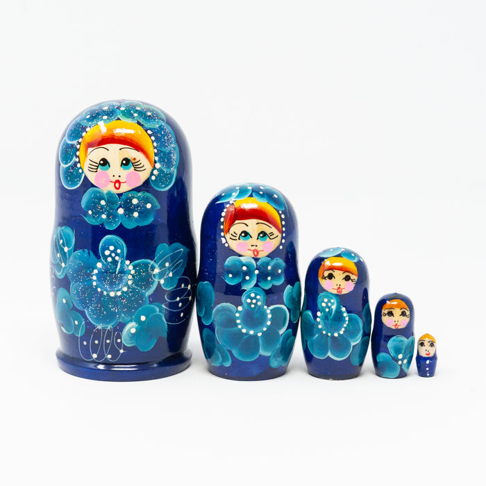 Blue on Blue Folk Artisan Doll – Set of 5