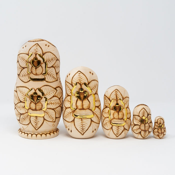 Wood-burned Doll with Church Images – Set of 5