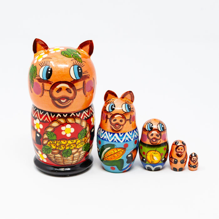 Piggy with Basket – Set of 5 (Two Colour Options)