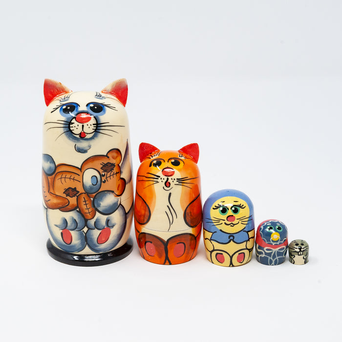 White Cat with Teddy Bear – Set of 5