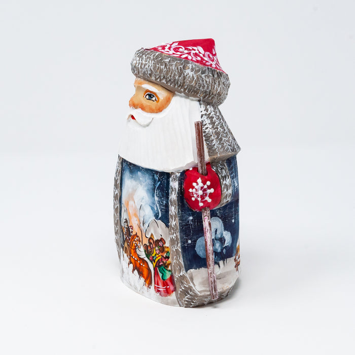 Hand-carved  Grandfather Frost with a Painted Troika
