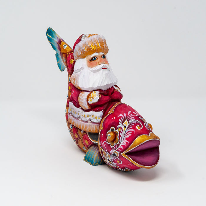 Hand-carved  Grandfather Frost Riding a Fish