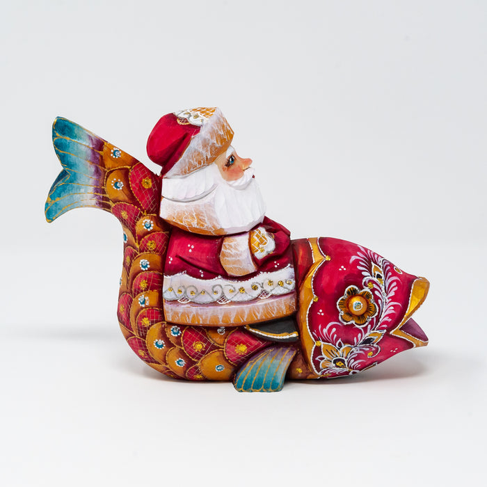 Hand-carved  Grandfather Frost Riding a Fish