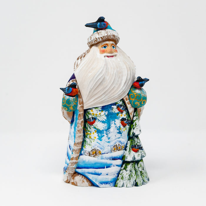 Hand-carved  Grandfather Frost with Birds and Winter Scenes