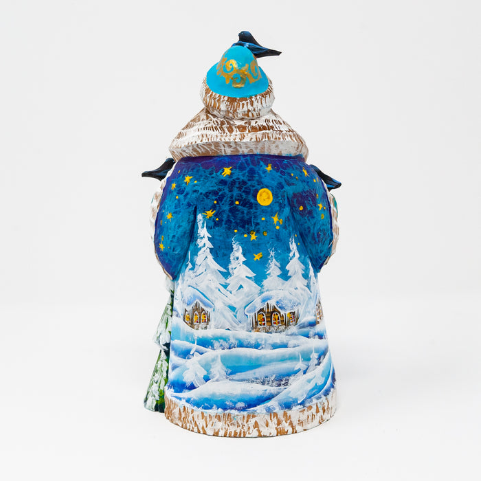 Hand-carved  Grandfather Frost with Birds and Winter Scenes