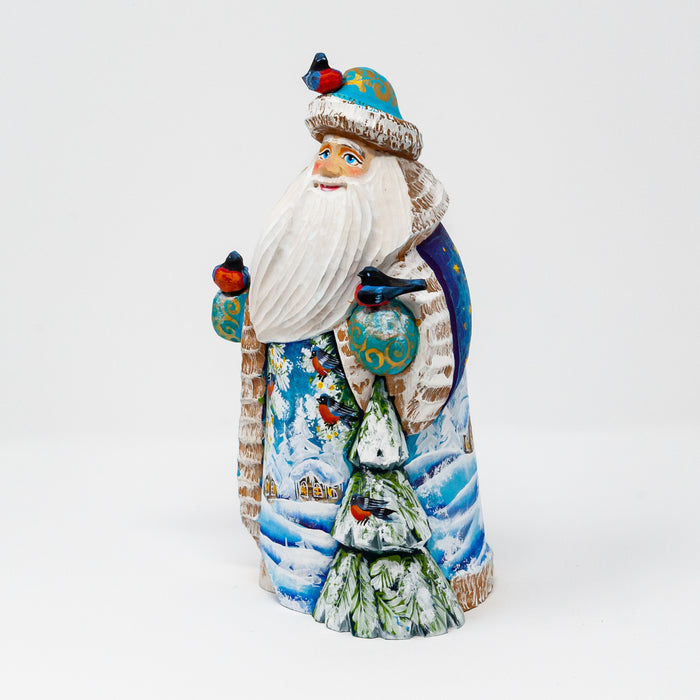 Hand-carved  Grandfather Frost with Birds and Winter Scenes