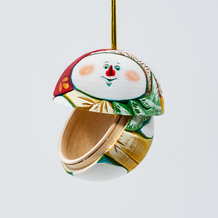 Hand-carved and Wood-burned Round Snowman Ornament