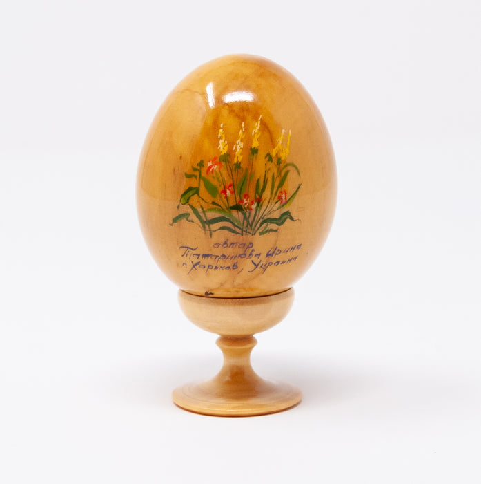 Wooden Artisan Easter Egg with Two Rabbits