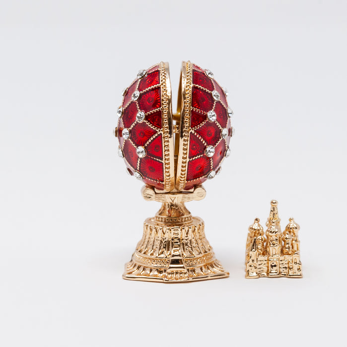 Mini Red Imperial Faberge Egg Replica with Cathedral