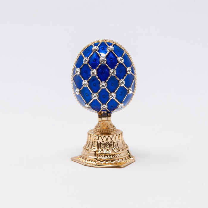 Mini Blue Imperial Faberge Egg Replica with Cathedral