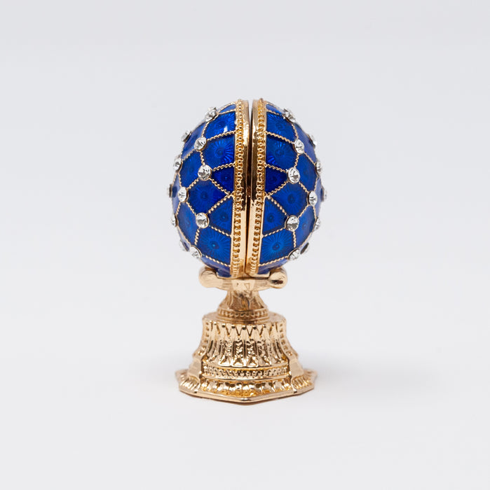 Mini Blue Imperial Faberge Egg Replica with Cathedral