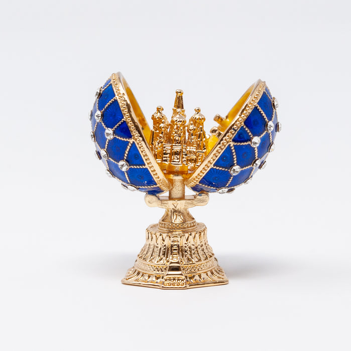 Mini Blue Imperial Faberge Egg Replica with Cathedral