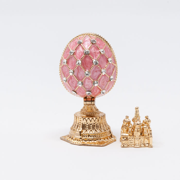 Mini Pink Imperial Faberge Egg Replica with Cathedral