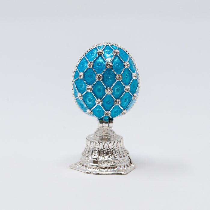Mini Light Blue Imperial Faberge Egg Replica with Cathedral