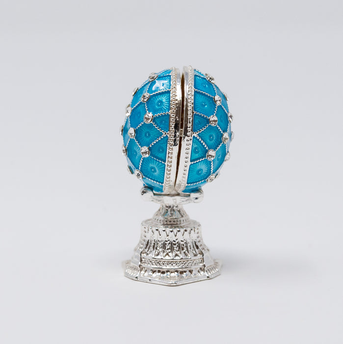 Mini Light Blue Imperial Faberge Egg Replica with Cathedral