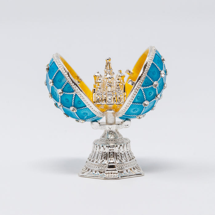 Mini Light Blue Imperial Faberge Egg Replica with Cathedral