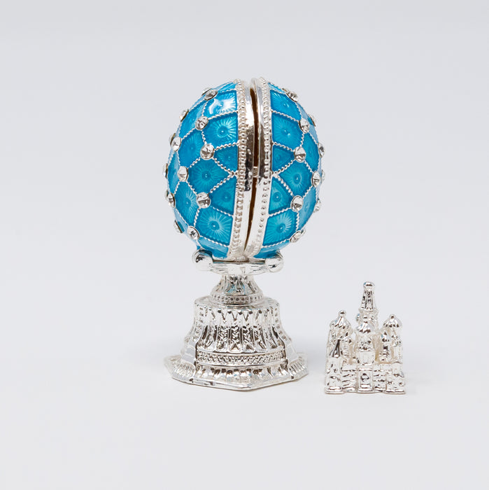 Mini Light Blue Imperial Faberge Egg Replica with Cathedral