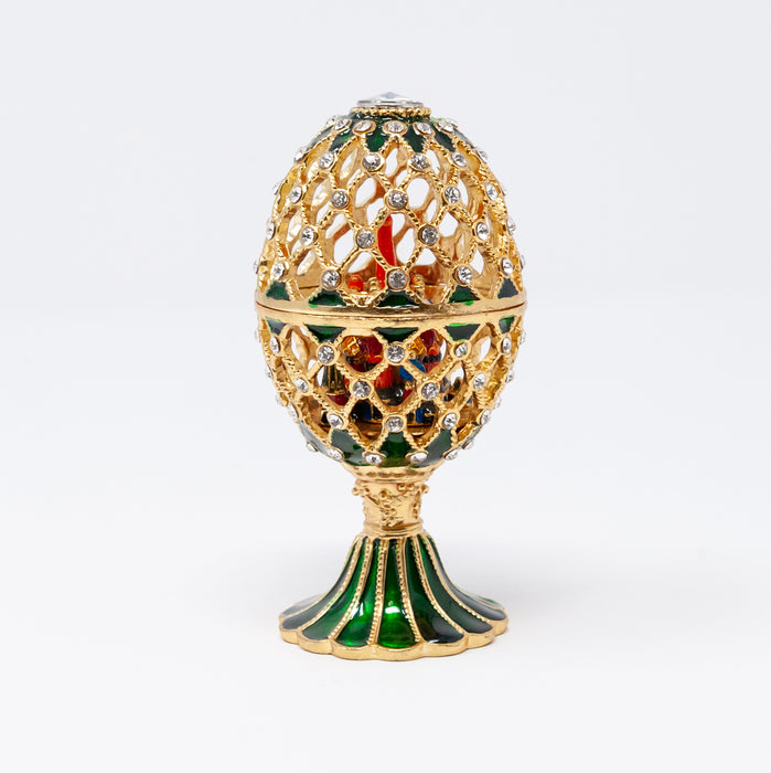 Green Netting Imperial Faberge Egg Replica with miniature Cathedral