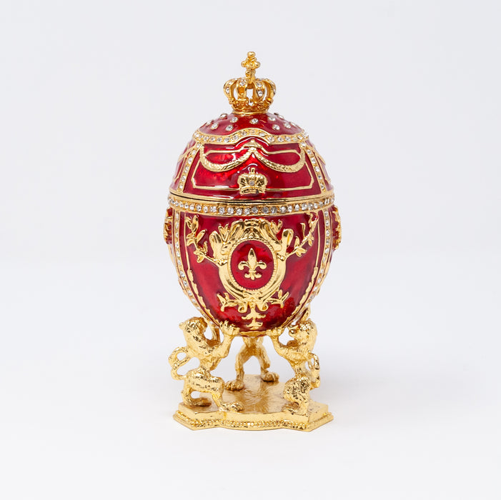 Medium Red Imperial Coronation Faberge Egg Replica with Carriage