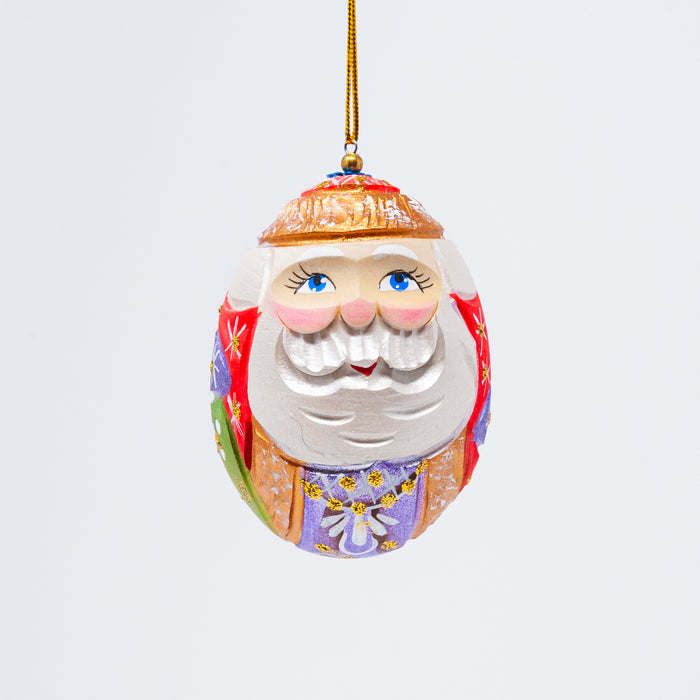 Hand-carved  Egg-shaped Grandfather Frost Ornament (Two Colour Options)