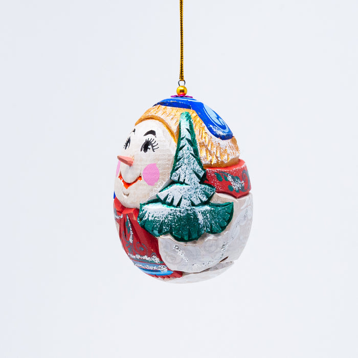 Hand-carved  Egg-shaped Snowman Ornament