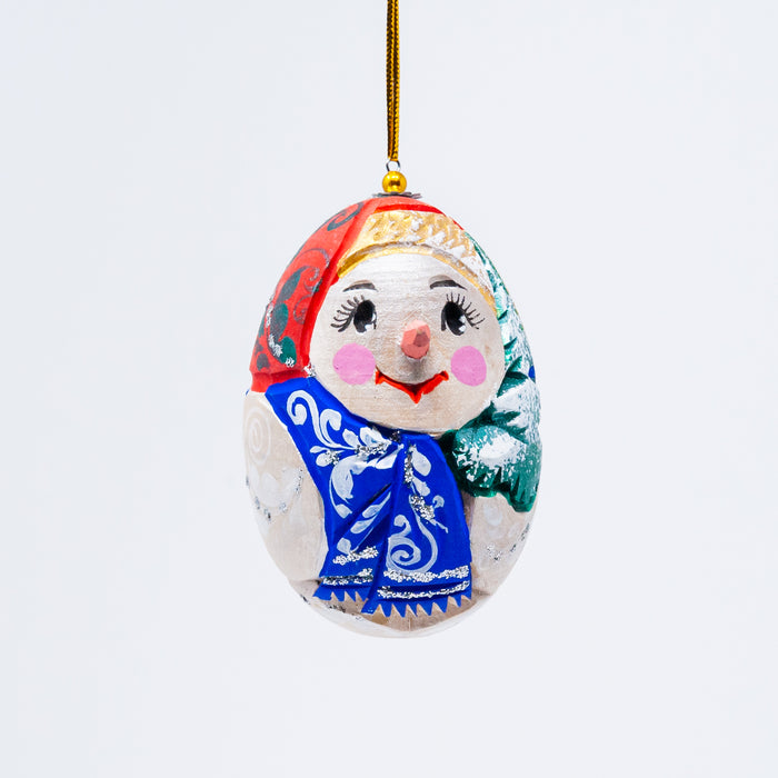 Hand-carved  Egg-shaped Snowman Ornament