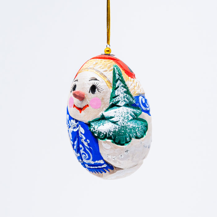 Hand-carved  Egg-shaped Snowman Ornament