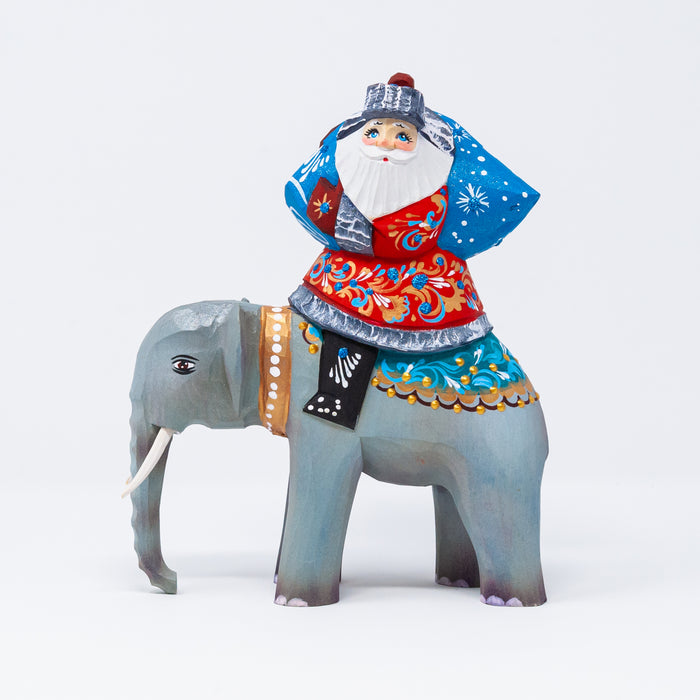 Hand-carved  Grandfather Frost riding an Elephant