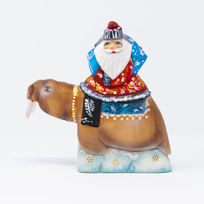 Hand-carved  Grandfather Frost Riding a Walrus