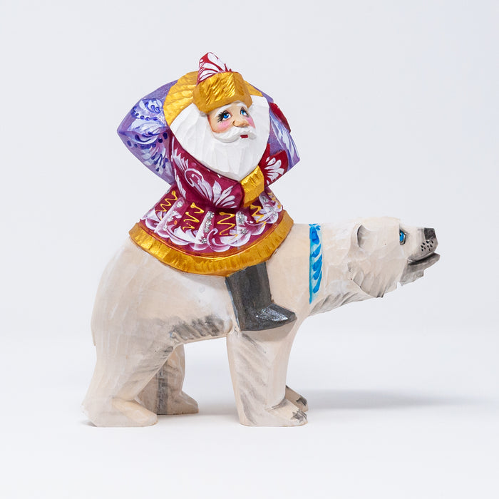 Hand-carved  Grandfather Frost Riding a Polar Bear