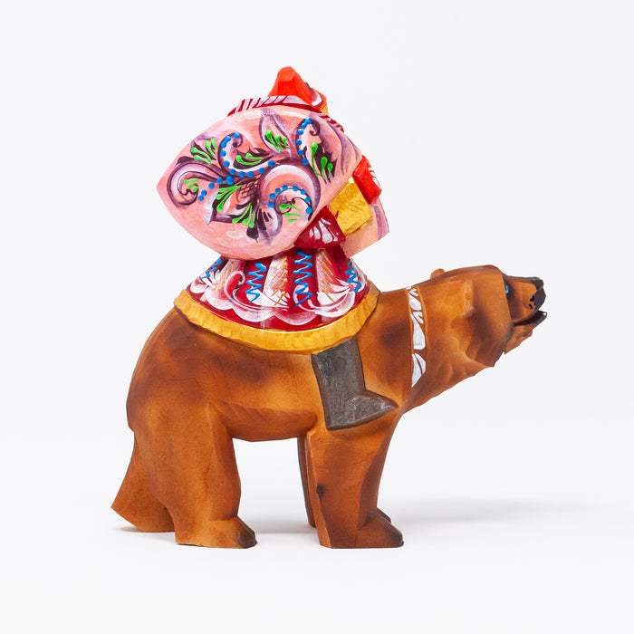 Hand-carved  Grandfather Frost Riding a Brown Bear