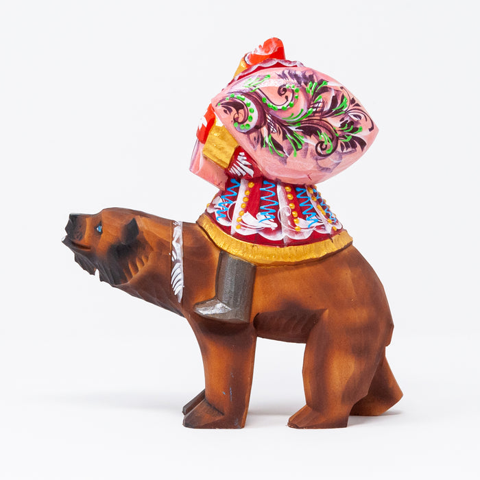 Hand-carved  Grandfather Frost Riding a Brown Bear