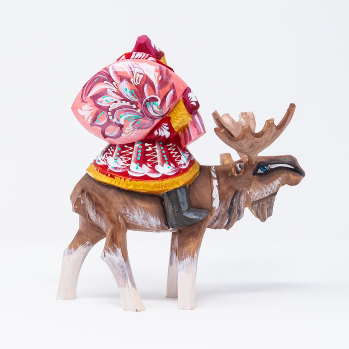 Hand-carved  Grandfather Frost Riding a Moose