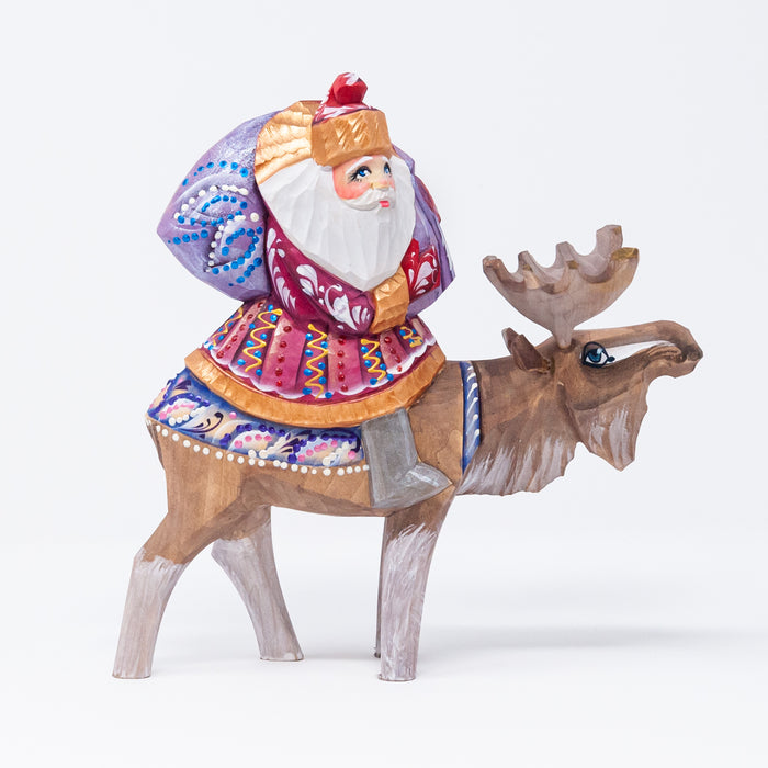 Hand-carved  Grandfather Frost Riding a Moose