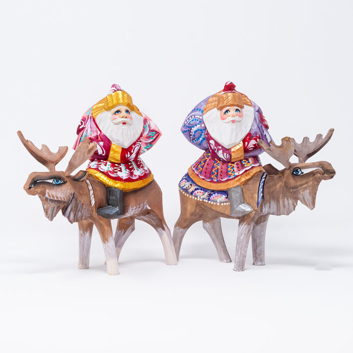 Hand-carved  Grandfather Frost Riding a Moose