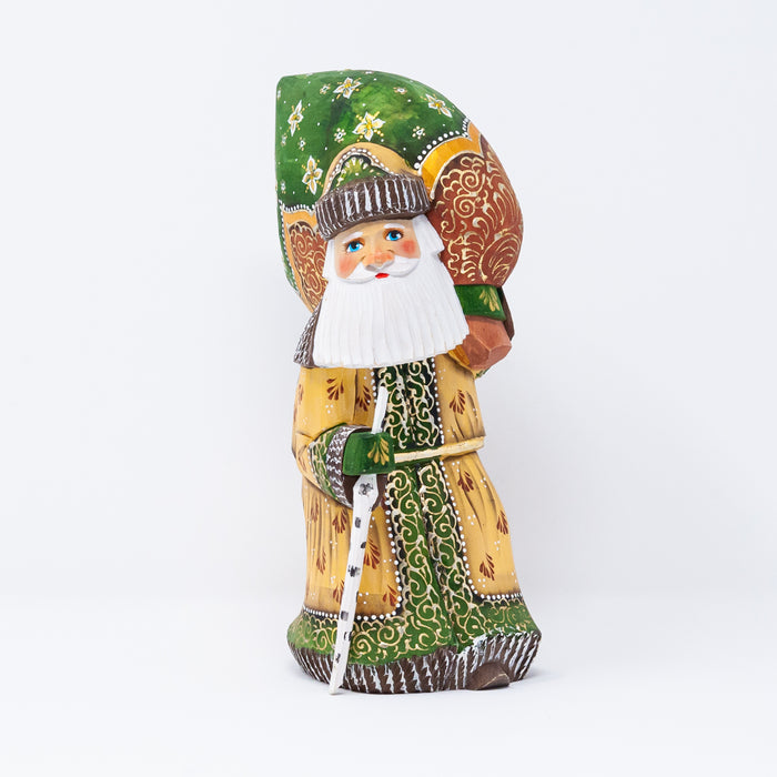 Hand-carved  Green and Gold Grandfather Frost