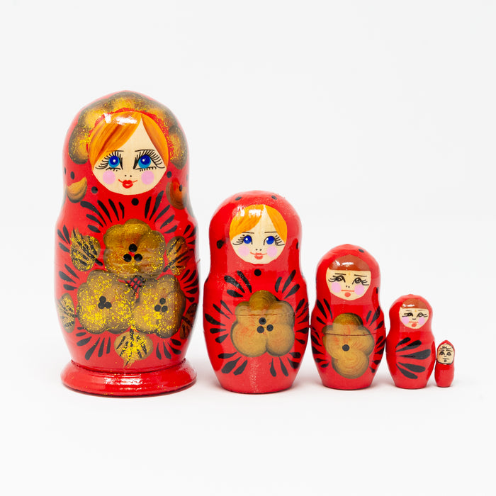 Red and Gold Folk Artisan Doll – Set of 5