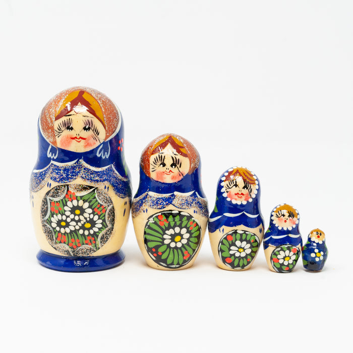 Daisies on the Black Tray Folk Artisan Doll – Set of 5 (Multiple Colour Options)