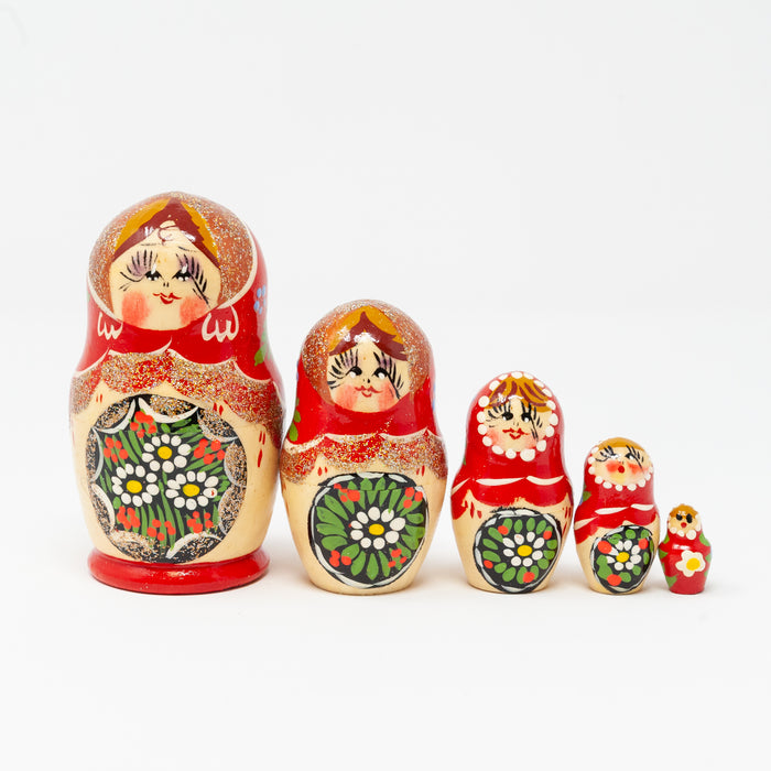 Daisies on the Black Tray Folk Artisan Doll – Set of 5 (Multiple Colour Options)