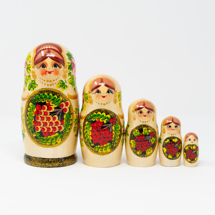 Artisanal Floral Doll with Rowan Berry Design – Set of 5