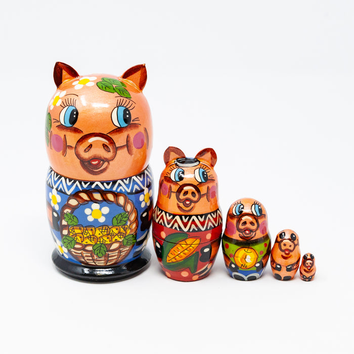 Piggy with Basket -Set of 5 (Two Colour Options)