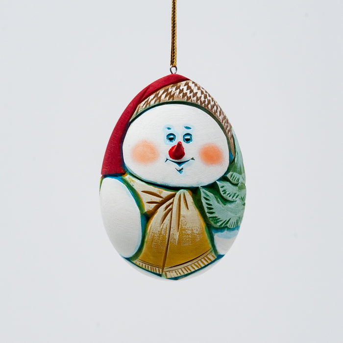 Hand-carved and Wood-burned  Egg-shaped Snowman Ornament (Two Design Options)