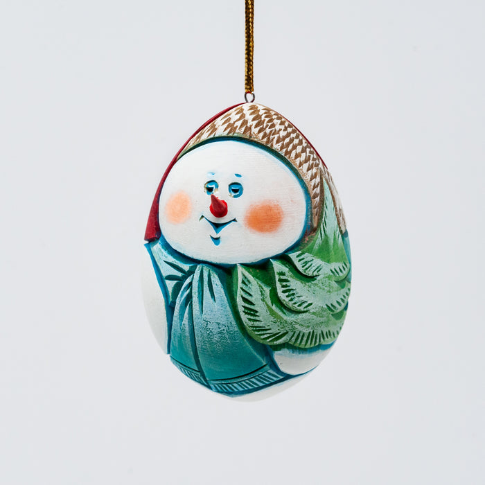 Hand-carved and Wood-burned  Egg-shaped Snowman Ornament (Two Design Options)