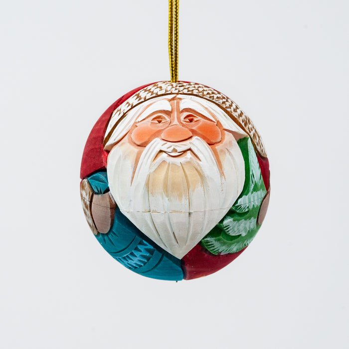 Hand-carved  and Wood-burned Round Grandfather Frost Ornament